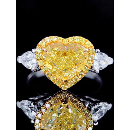 Heart-Shaped Yellow Diamond Ring with White Diamond Accents