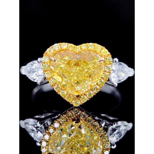 Heart-Shaped Yellow Diamond Ring with White Diamond Accents