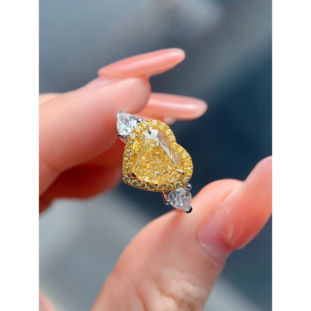 Heart-Shaped Yellow Diamond Ring with White Diamond Accents