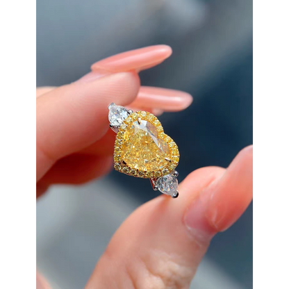 Heart-Shaped Yellow Diamond Ring with White Diamond Accents