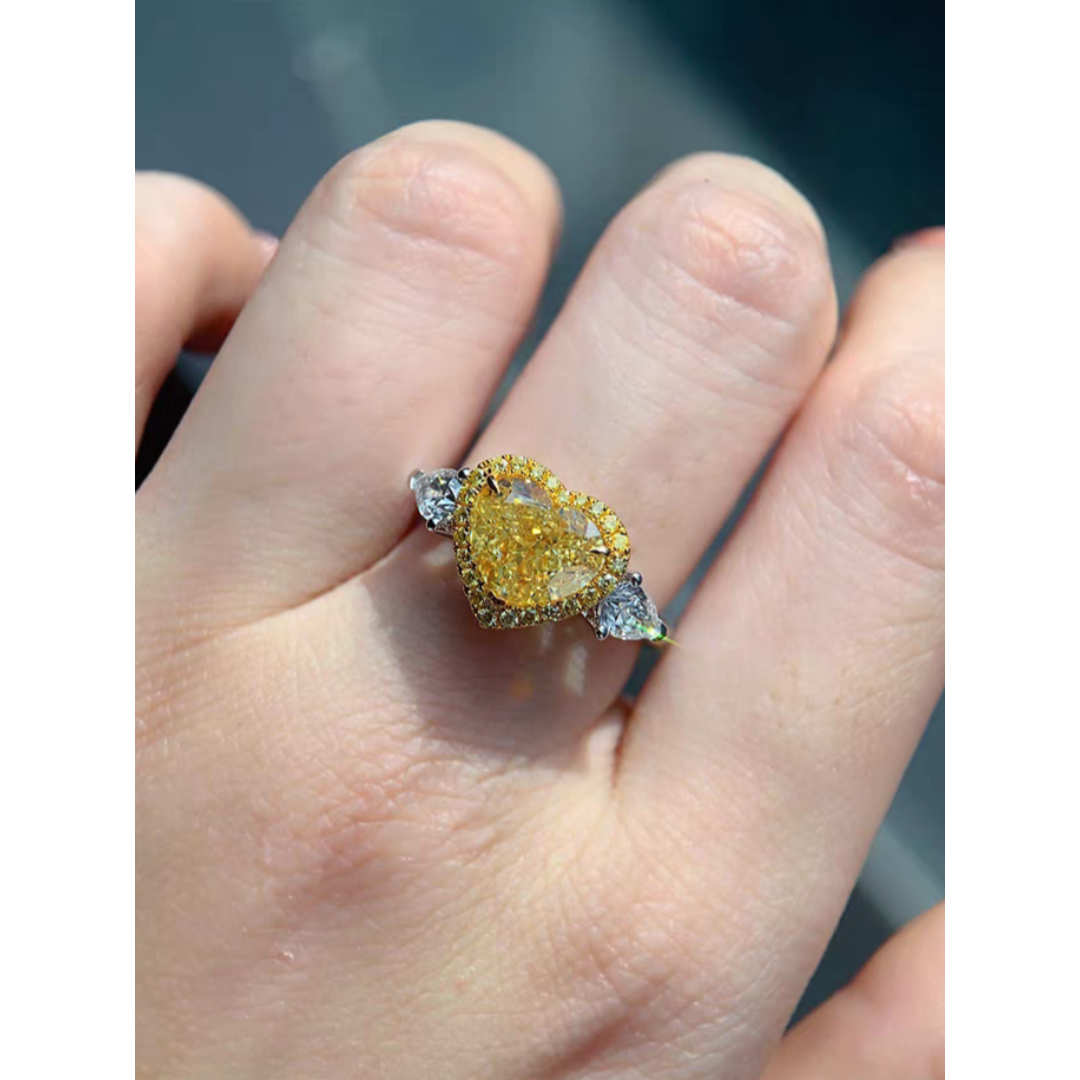 Heart-Shaped Yellow Diamond Ring with White Diamond Accents