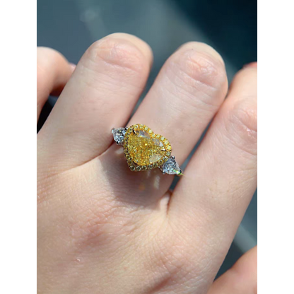 Heart-Shaped Yellow Diamond Ring with White Diamond Accents