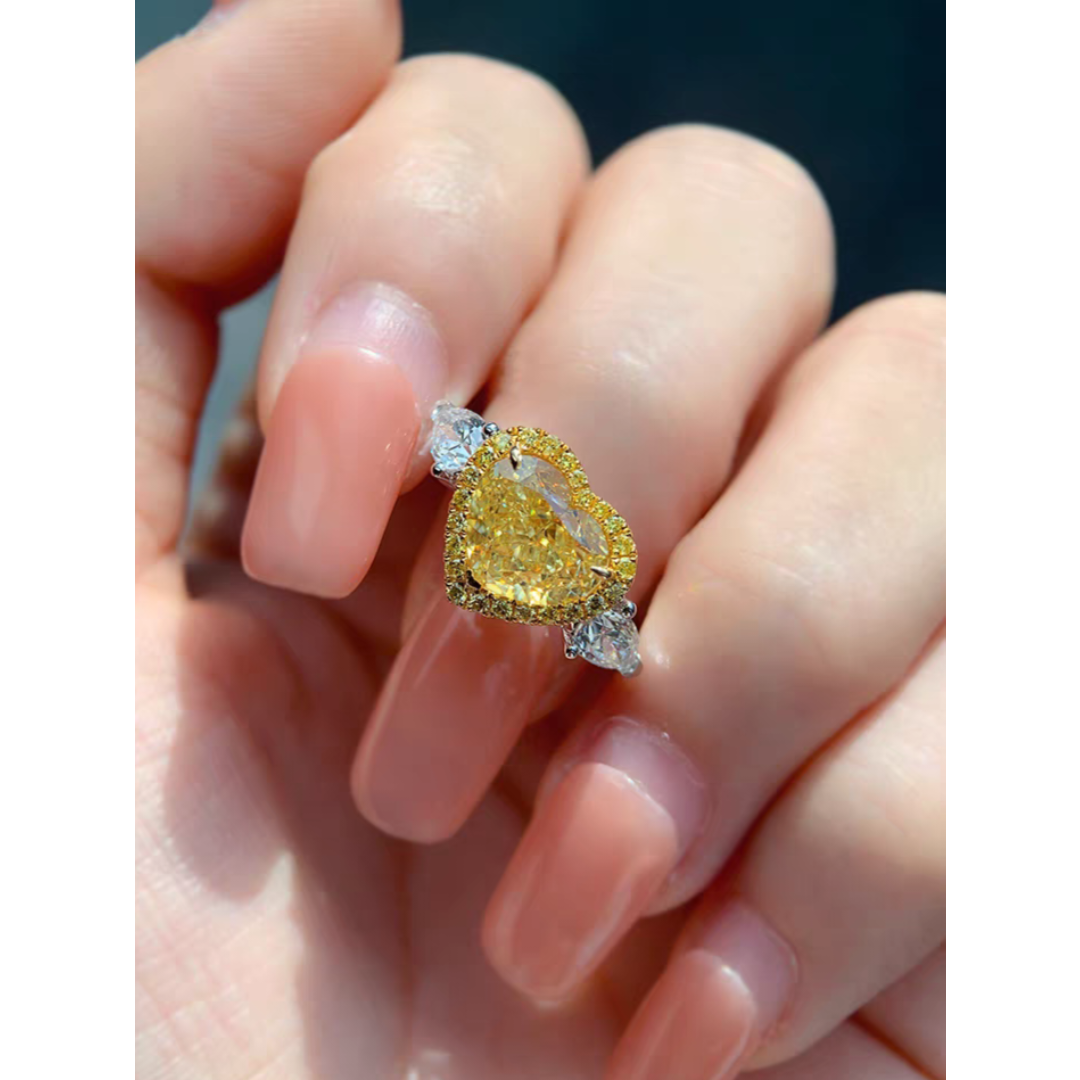 Heart-Shaped Yellow Diamond Ring with White Diamond Accents
