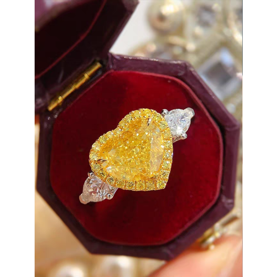 Heart-Shaped Yellow Diamond Ring with White Diamond Accents