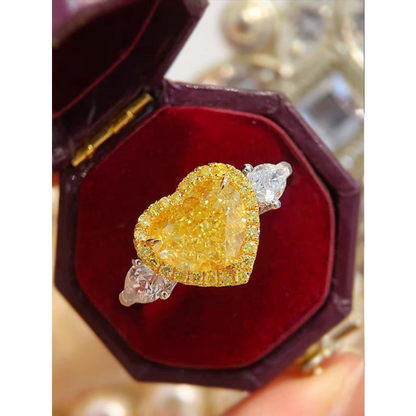 Heart-Shaped Yellow Diamond Ring with White Diamond Accents